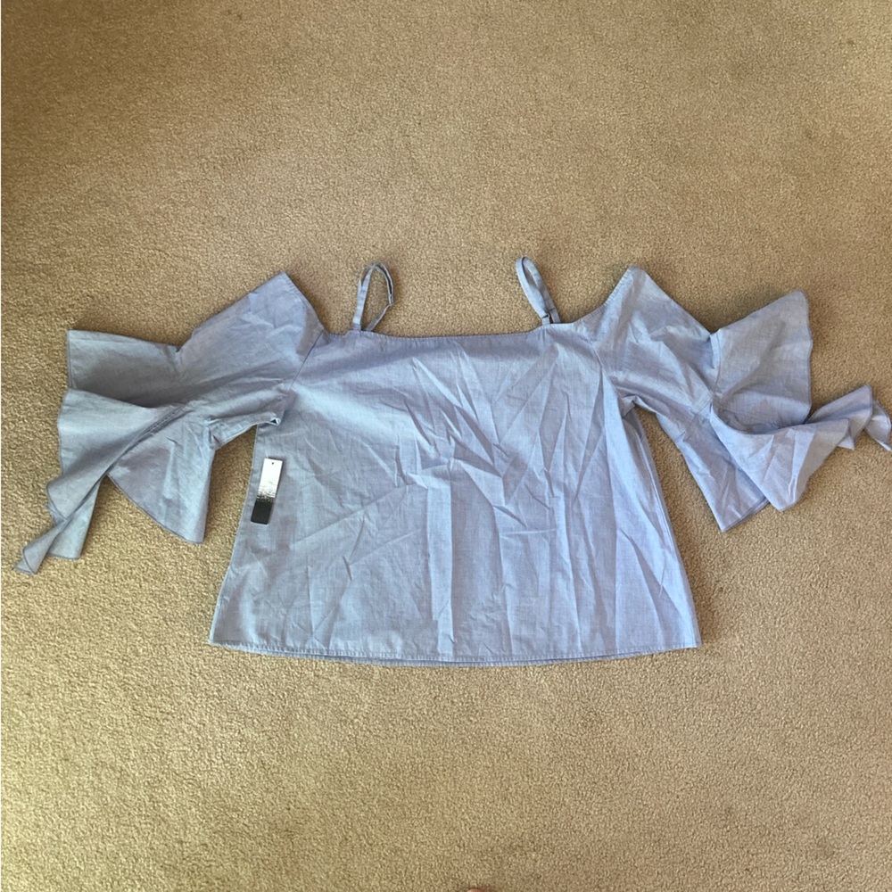 Kensie Chambray Ruffle Sleeve Off the Shoulder Blouse NWT Size XL